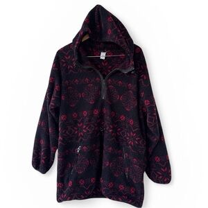 Lands’ End 90's Nordic Fleece Hoodie 1/4 Zip Red Black Winter Jacket Large
